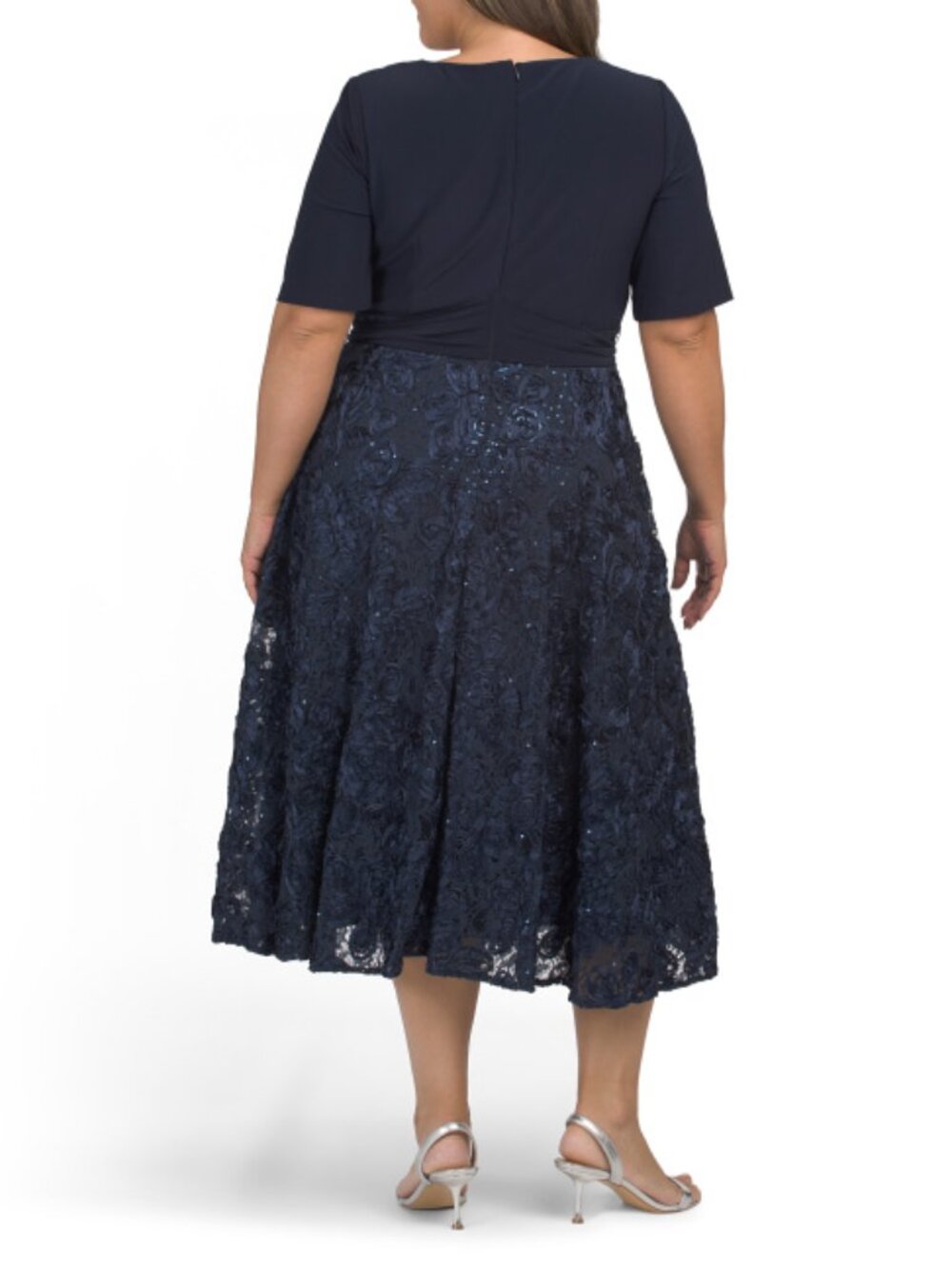 ALEX EVENINGS Plus Tea-length Lace Jersey Cocktail Dress - Picture 2 of 2